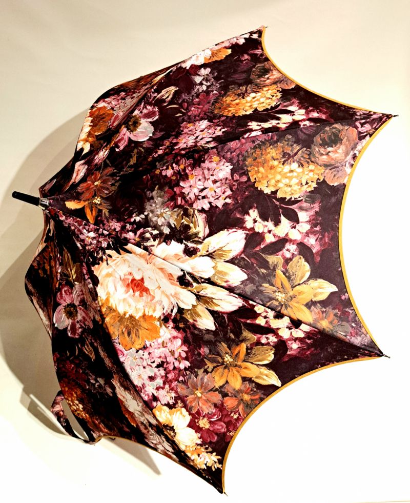  Parapluie long pagode Charme noir imprimé de fleurs colorés/ Guy de Jean - solide & original