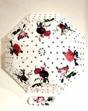 Parapluie Chantal Thomass mini pliant blanc automatique imprimé d'une belle variété de roses - Léger - résistant - anti uv