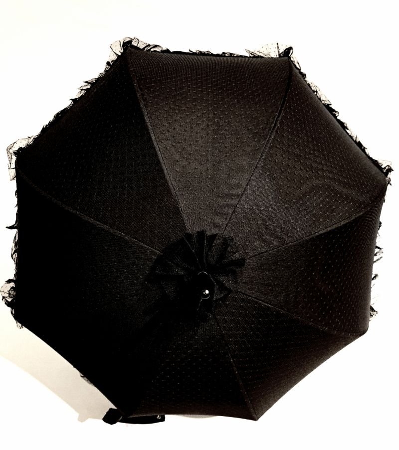 Parapluie cloche poignée droite uni noir à dentelle et tulle Emma - élégant & résistant