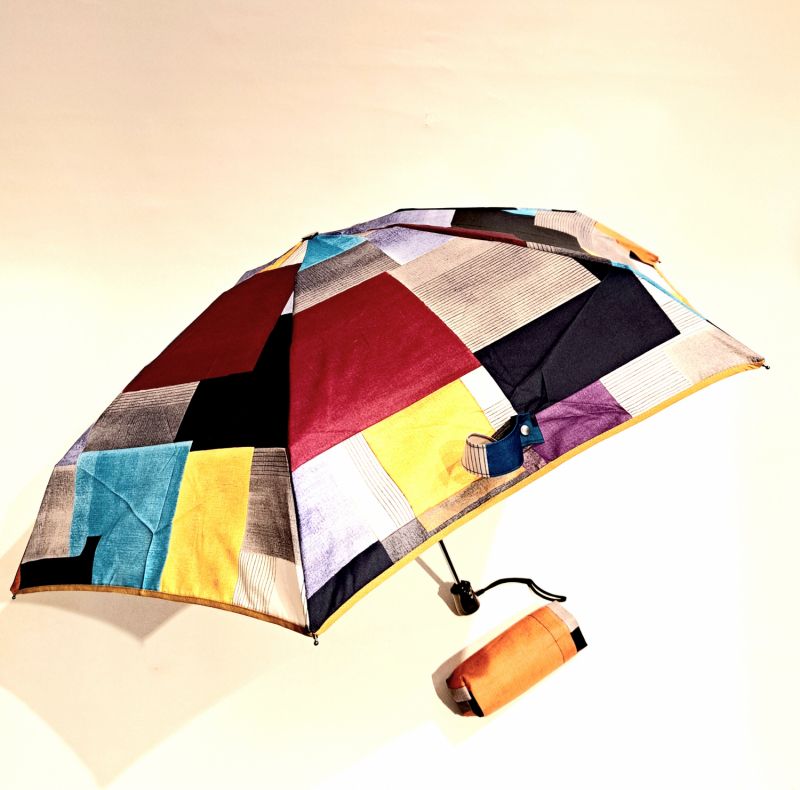Parapluie femme de poche micro pliant  open close imprimé carreaux colorés Guy de Jean - léger et solide