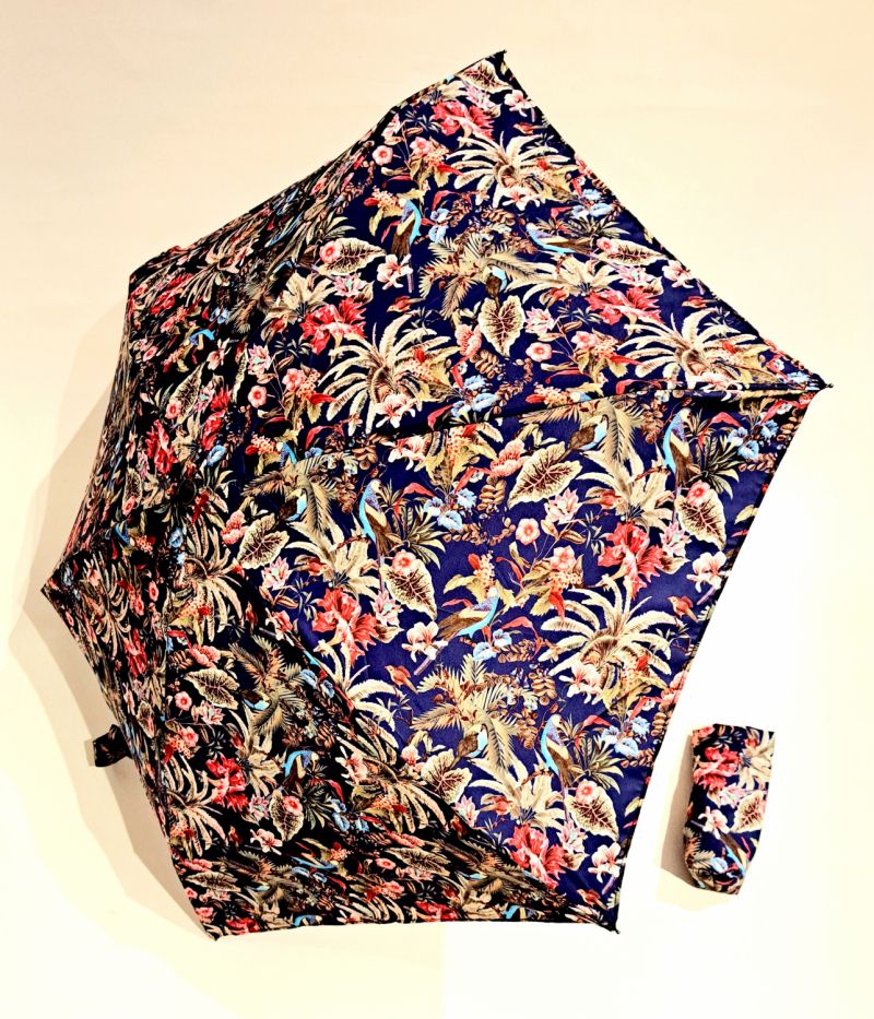 Parapluie femme de poche micro bleu open close imprimé de fleurs colorés Guy de Jean - léger et solide