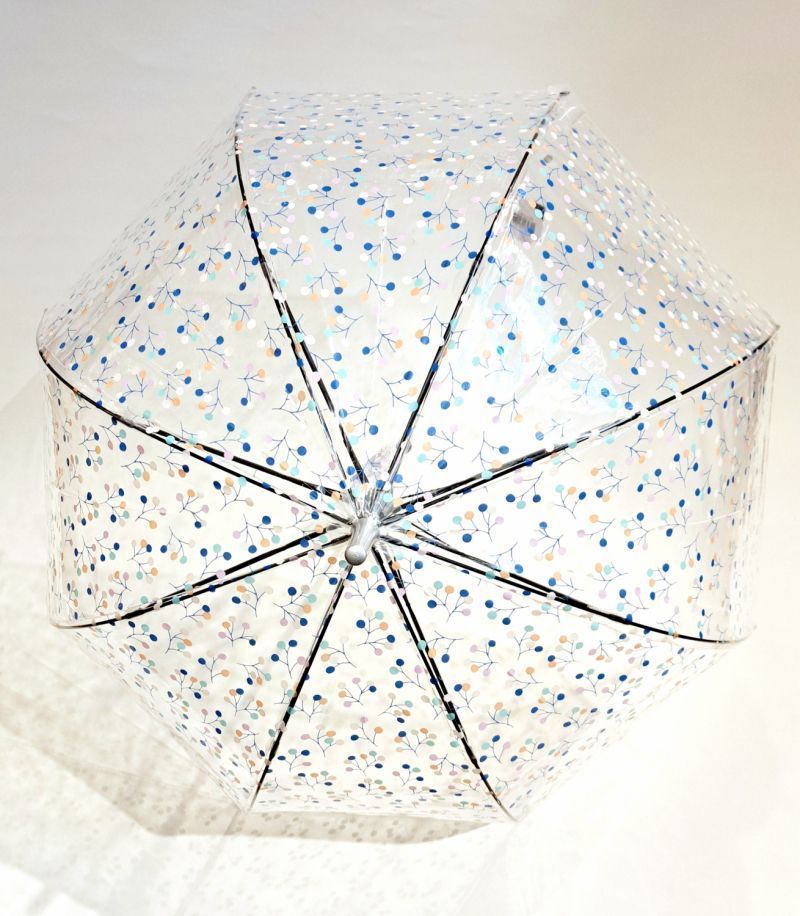 Parapluie cloche transparent automatique petites pétales colorées poignée cristallisée Bulle - léger & résistant