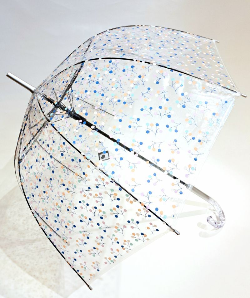 Parapluie cloche transparent automatique petites pétales colorées poignée cristallisée Bulle - léger & résistant