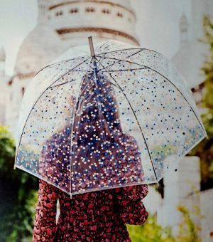 Parapluie cloche transparent automatique petites pétales colorées poignée cristallisée Bulle - léger & résistant