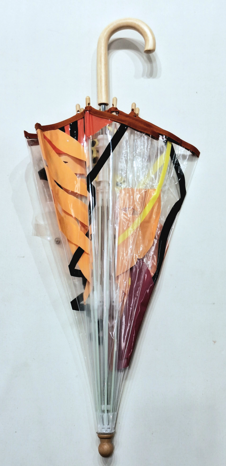 Parapluie enfant cloche transparent imprimé jungle Kerala Anatole - poignée bois - 3 ans & +