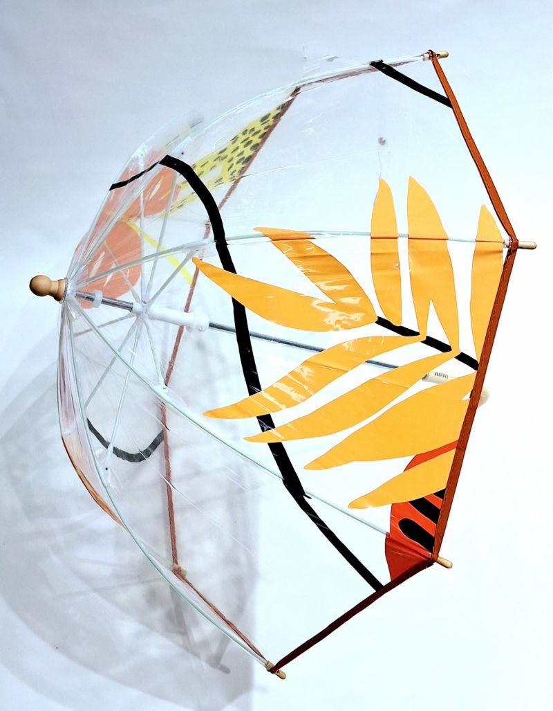 Parapluie enfant cloche transparent imprimé jungle Kerala Anatole - poignée bois - 3 ans & +