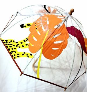 Parapluie enfant cloche transparent imprimé jungle Kerala Anatole - poignée bois - 3 ans & +