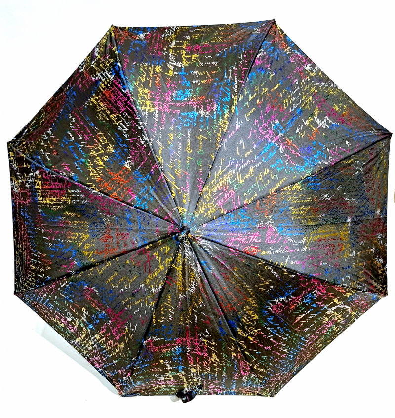 Parapluie long automatique noir imprime manuscrit métal multicolore Cardin - Grand original & anti vent 