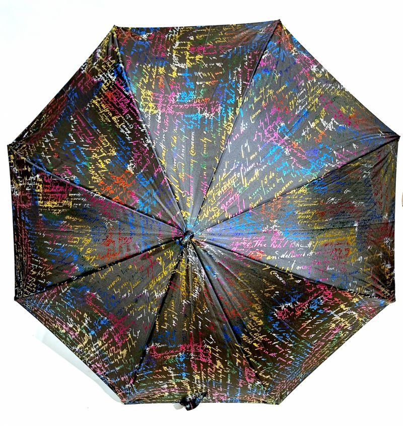 Parapluie long automatique noir imprime manuscrit métal multicolore Cardin - Grand original & anti vent 