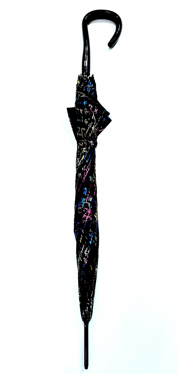 Parapluie long automatique noir imprime manuscrit métal multicolore Cardin - Grand original & anti vent 