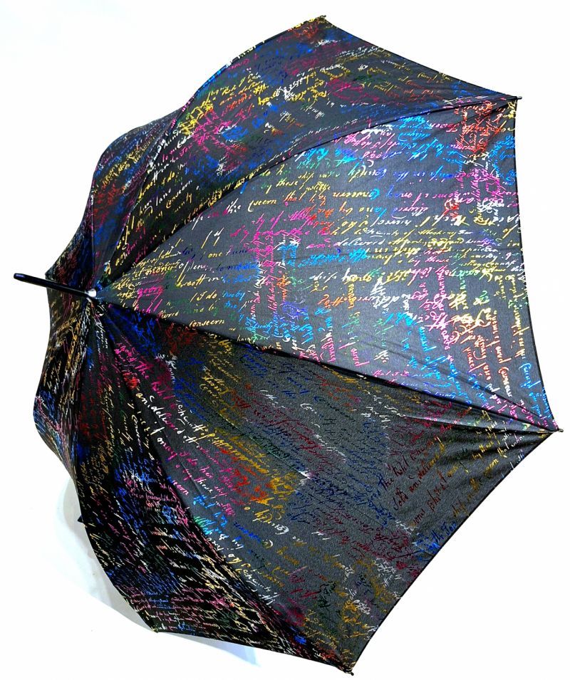 Parapluie long automatique noir imprime manuscrit métal multicolore Cardin - Grand original & anti vent 