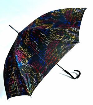 Parapluie long automatique noir imprime manuscrit métal multicolore Cardin - Grand original & anti vent 