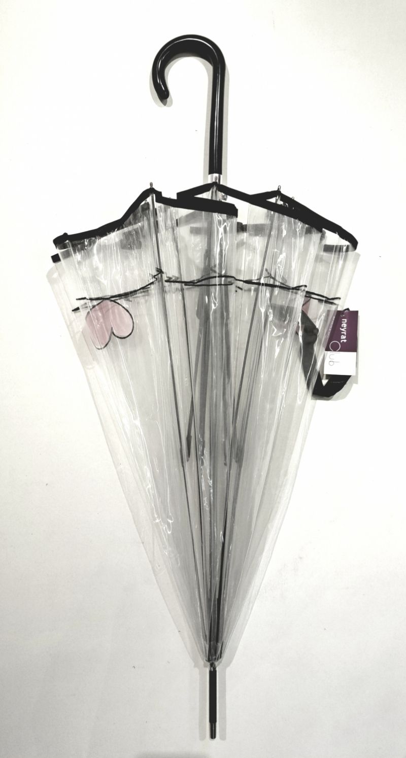 Parapluie transparent grand Neyrat Autun long automatique coeur - léger et solide