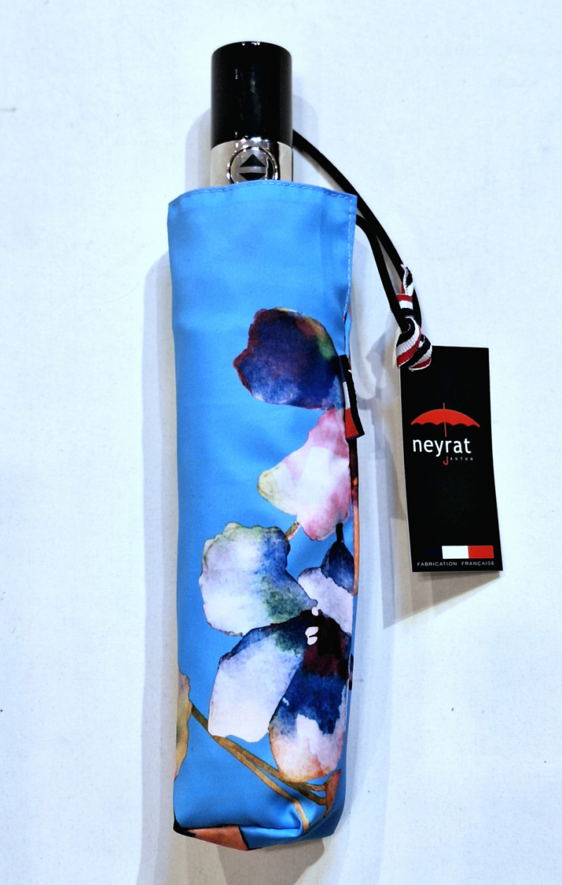 Parapluie mini pliant automatique noir imprimé floral Neyrat Autun - léger et résistant
