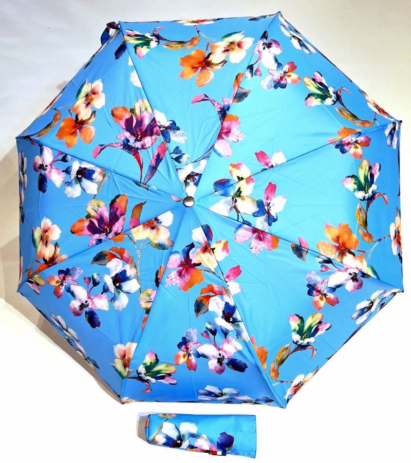 Parapluie mini pliant automatique noir imprimé floral Neyrat Autun - léger et résistant