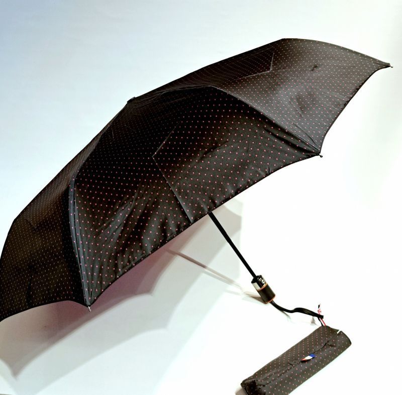 Parapluie mini pliant open-close noir tissé Jacquard imprimé petit carreaux Neyrat Autun - Elégant et résistant