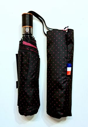Parapluie mini pliant open-close noir tissé Jacquard imprimé petit carreaux Neyrat Autun - Elégant et résistant
