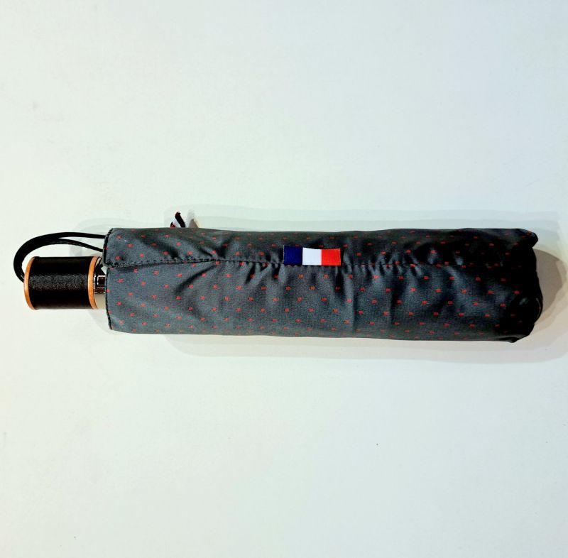 Parapluie mini pliant open-close gris foncé tissé Jacquard imprimé Neyrat Autun - léger et résistant