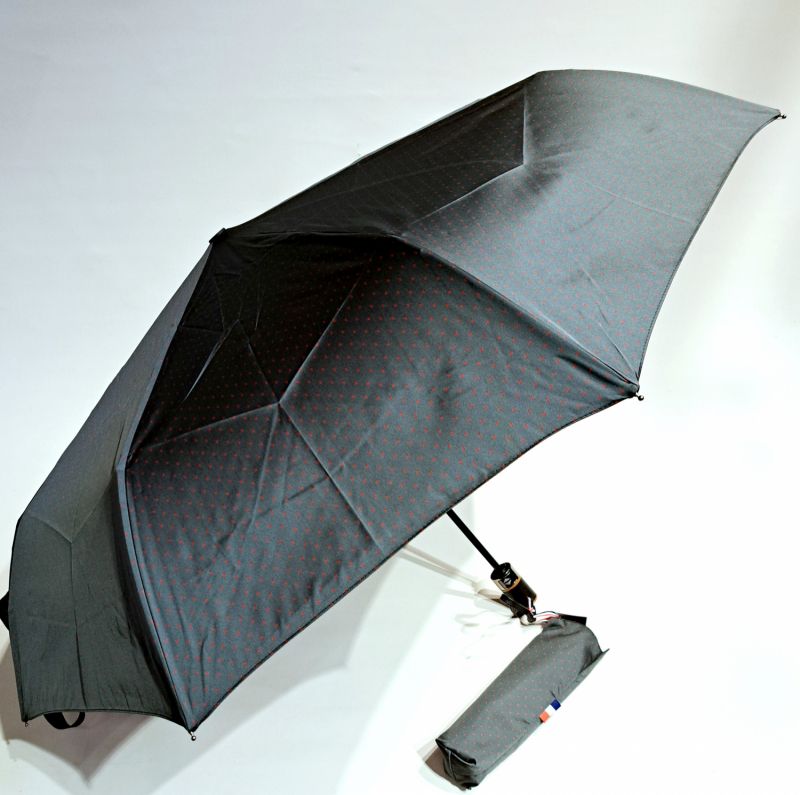Parapluie mini pliant open-close gris foncé tissé Jacquard imprimé Neyrat Autun - léger et résistant