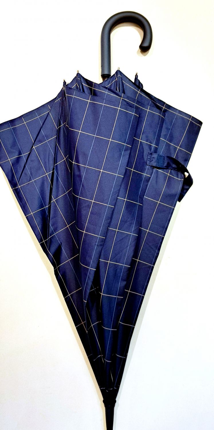 Parapluie grand golf automatique bleu écossais gris pgn courbe Ezpeleta, XXl 130cm & résistant