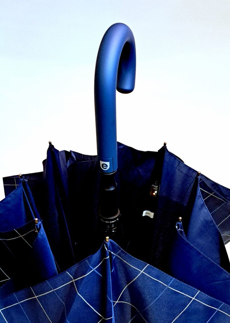 Parapluie grand golf automatique bleu écossais gris pgn courbe Ezpeleta, XXl 130cm & résistant