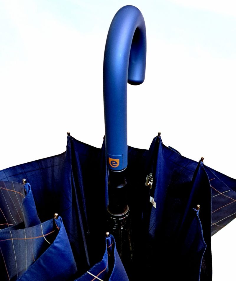 Parapluie grand golf automatique bleu écossais beige pgn courbe Ezpeleta - XXl 130cm & résistant