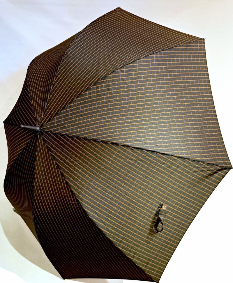 Parapluie 1/2 golf automatique noir imprimé carreaux marron pgn courbe Ezpeleta, XXl 120cm & résistant