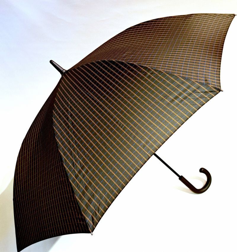 Parapluie 1/2 golf automatique marron imprimé carreau pgn courbe Ezpeleta - XXl 120cm & résistant