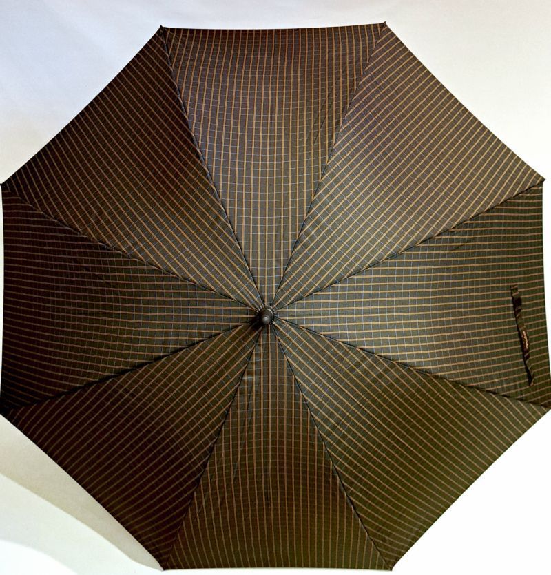 Parapluie 1/2 golf automatique noir imprimé carreaux marron pgn courbe Ezpeleta, XXl 120cm & résistant