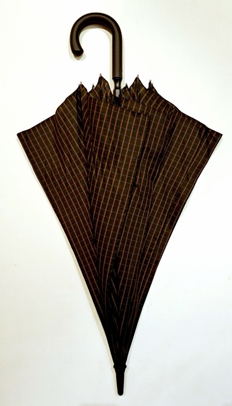 Parapluie 1/2 golf automatique noir imprimé carreaux marron pgn courbe Ezpeleta, XXl 120cm & résistant