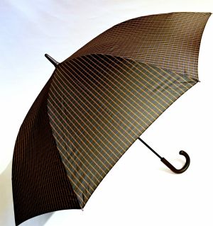 Parapluie 1/2 golf automatique noir imprimé carreaux marron pgn courbe Ezpeleta, XXl 120cm & résistant