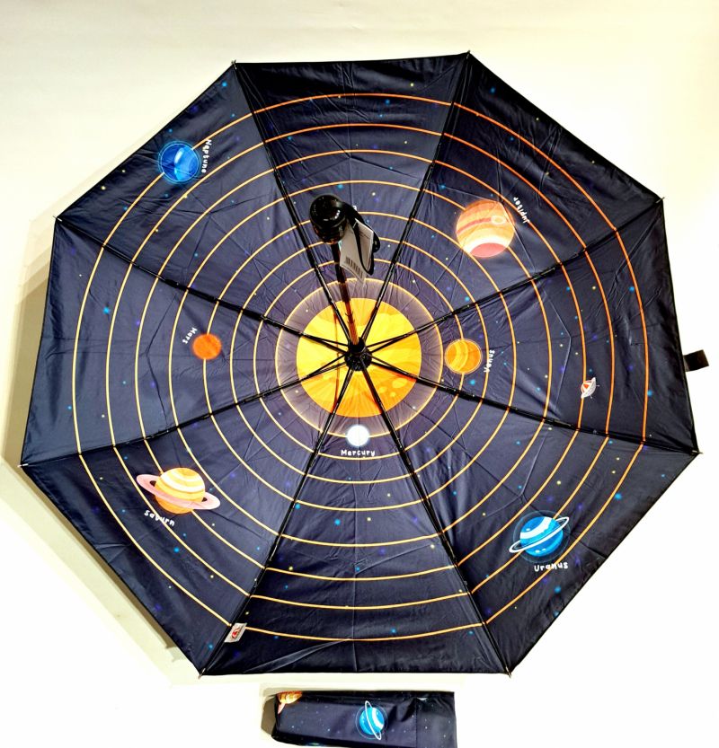 Parapluie pliant mini open-close noir & bleu doublé la galaxy Doppler- Léger & solide