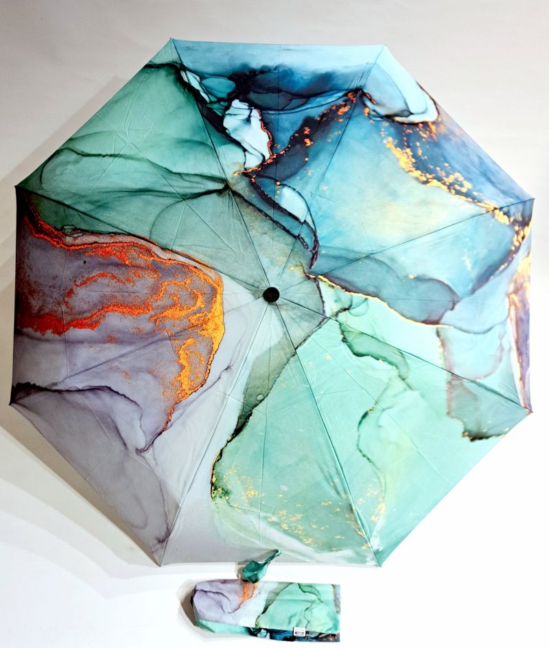 Parapluie pliant mini open-close imprimé marbré vert & bleu original Doppler- Léger & solide