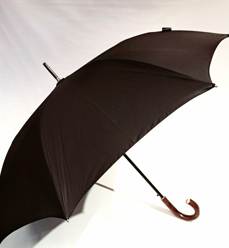 Parapluie Bugatti long élégant automatique uni noir poignée bois châtaignier - Grand & résistant