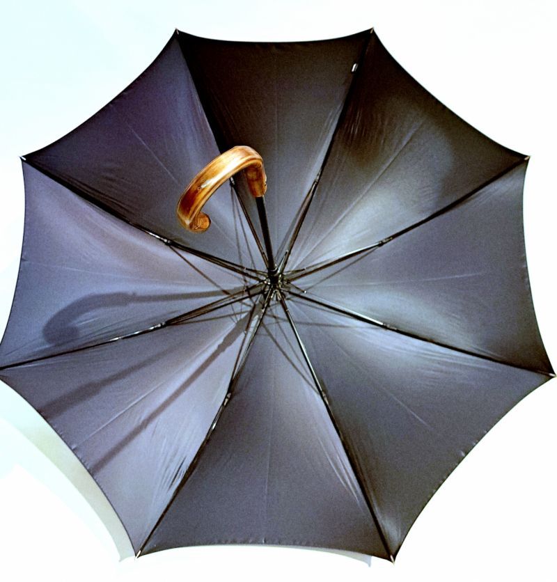 Parapluie Bugatti long élégant automatique uni bleu marine poignée bois châtaignier - Confort & solide