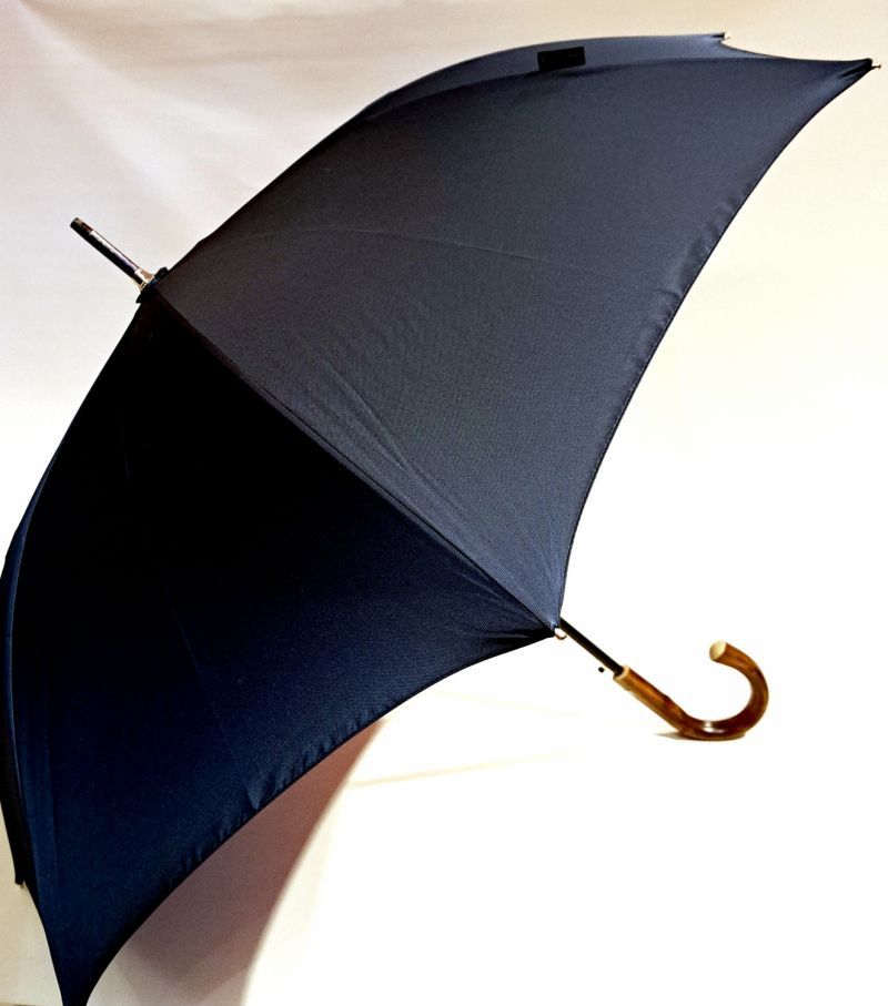 Parapluie Bugatti long élégant automatique uni bleu marine poignée bois châtaignier - Confort & solide