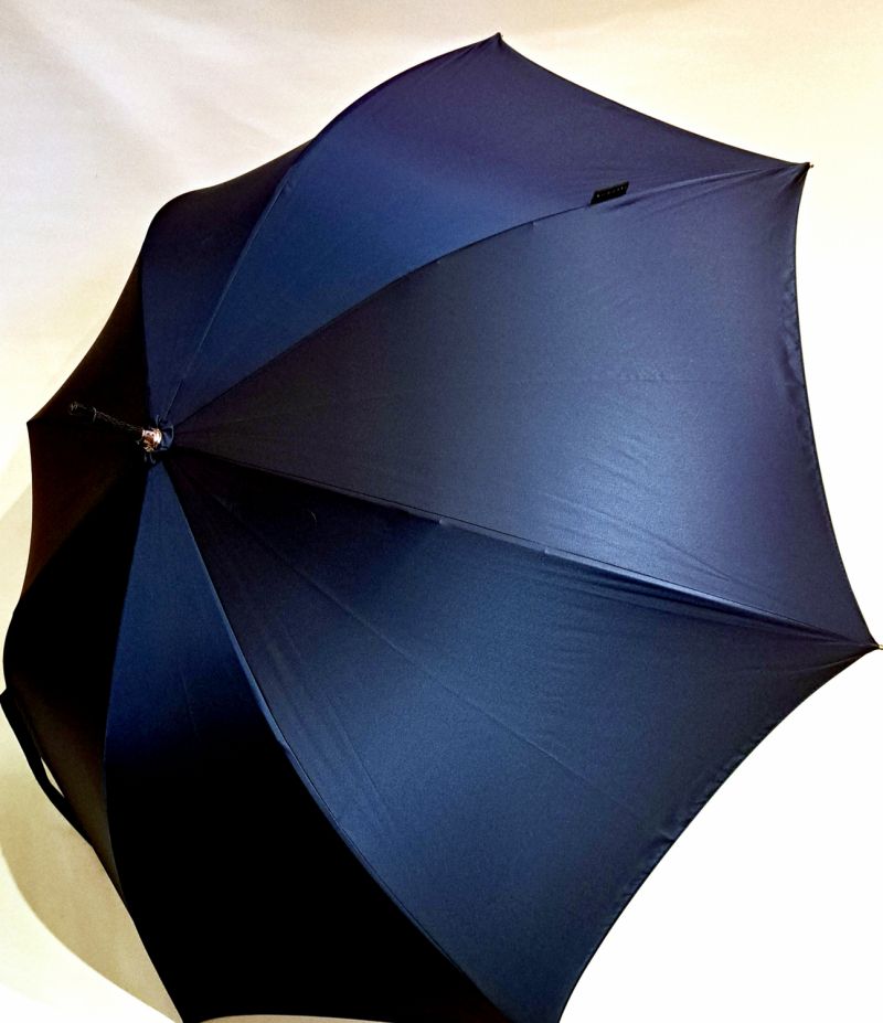 Parapluie Bugatti long élégant automatique uni bleu marine poignée bois châtaignier - Confort & solide