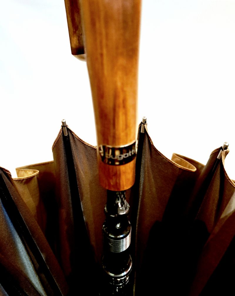 Parapluie Bugatti long élégant automatique uni caramel poignée bois châtaignier - Grand & résistant