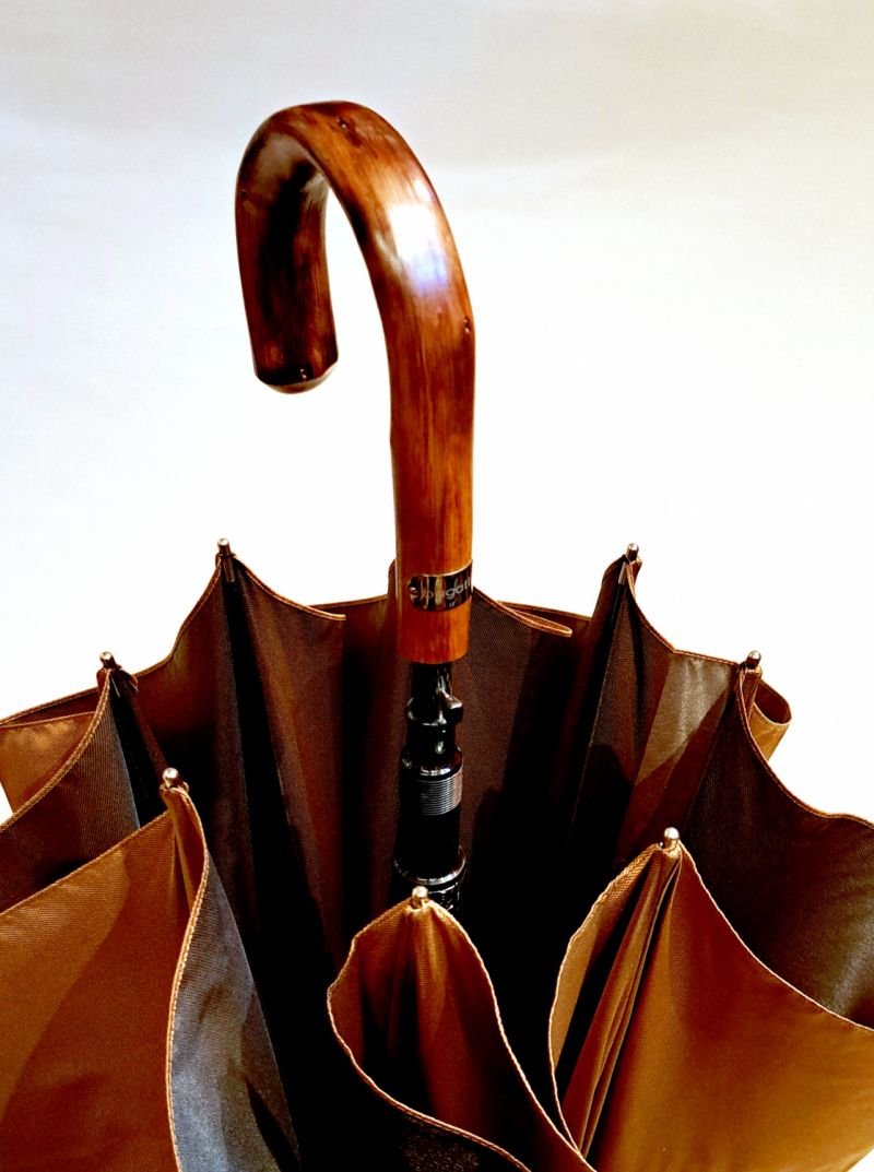Parapluie Bugatti long élégant automatique uni beige poignée bois châtaignier - Grand & résistant