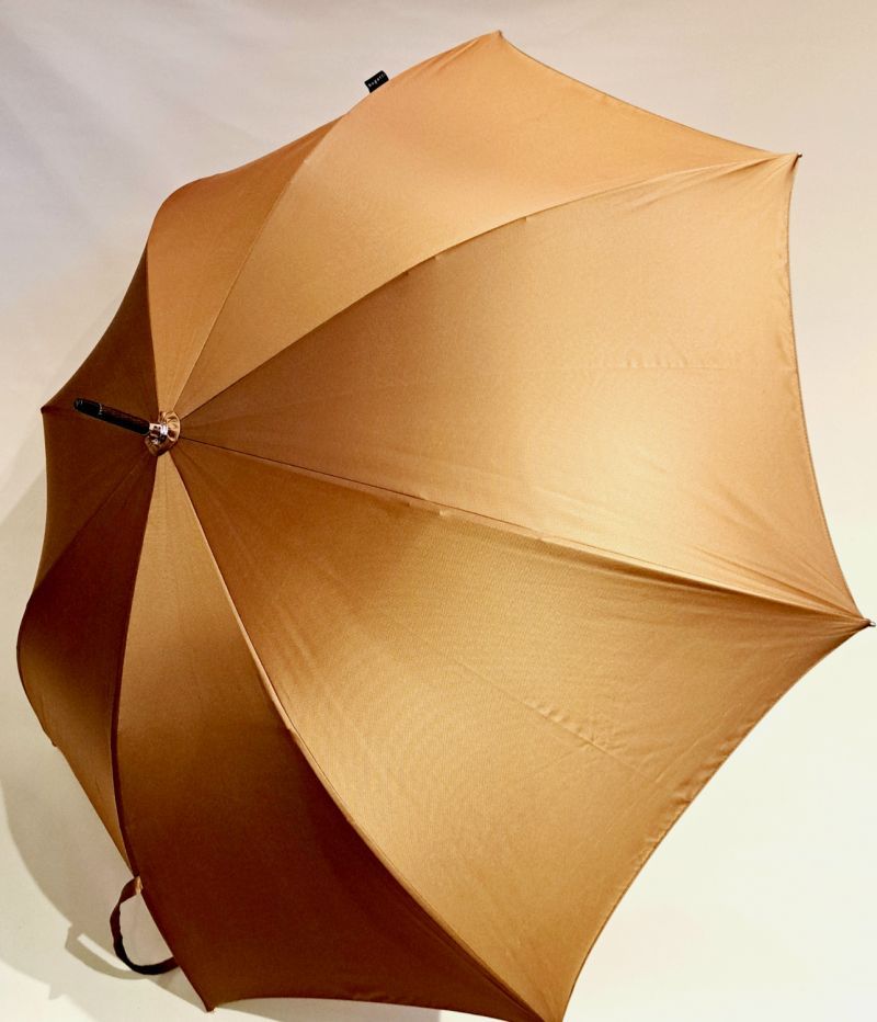 Parapluie Bugatti long élégant automatique uni caramel poignée bois châtaignier - Grand & résistant