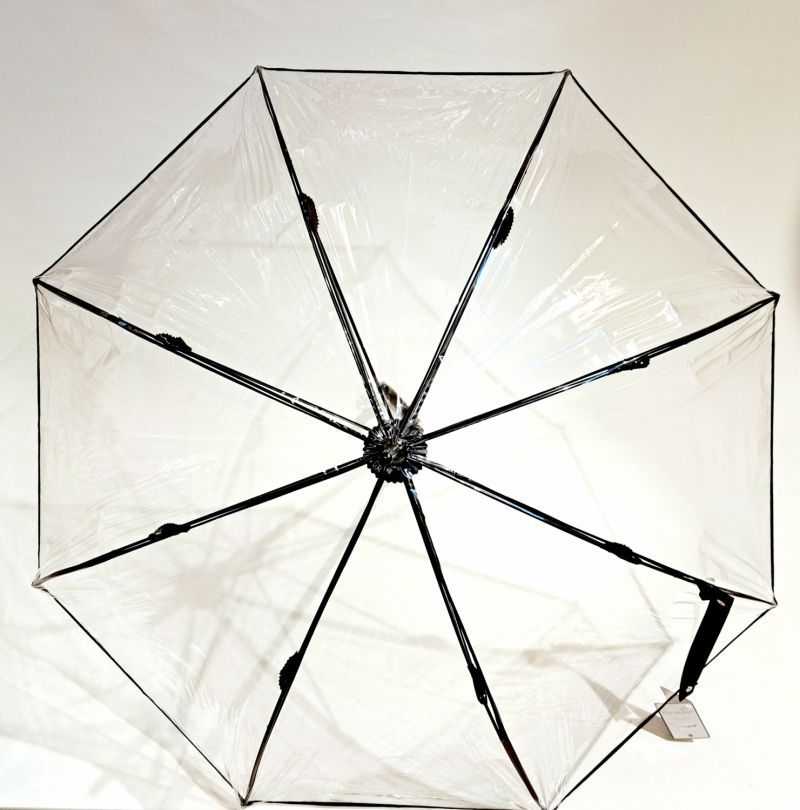 Parapluie transparent long manuel biais noir français - Grand et résistant