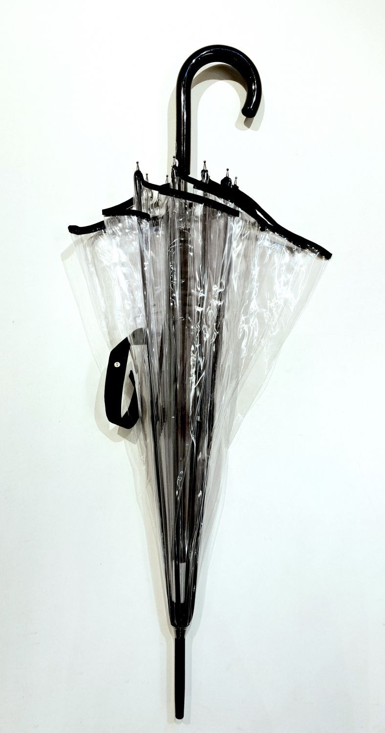 Parapluie transparent long manuel biais noir français - Grand et résistant