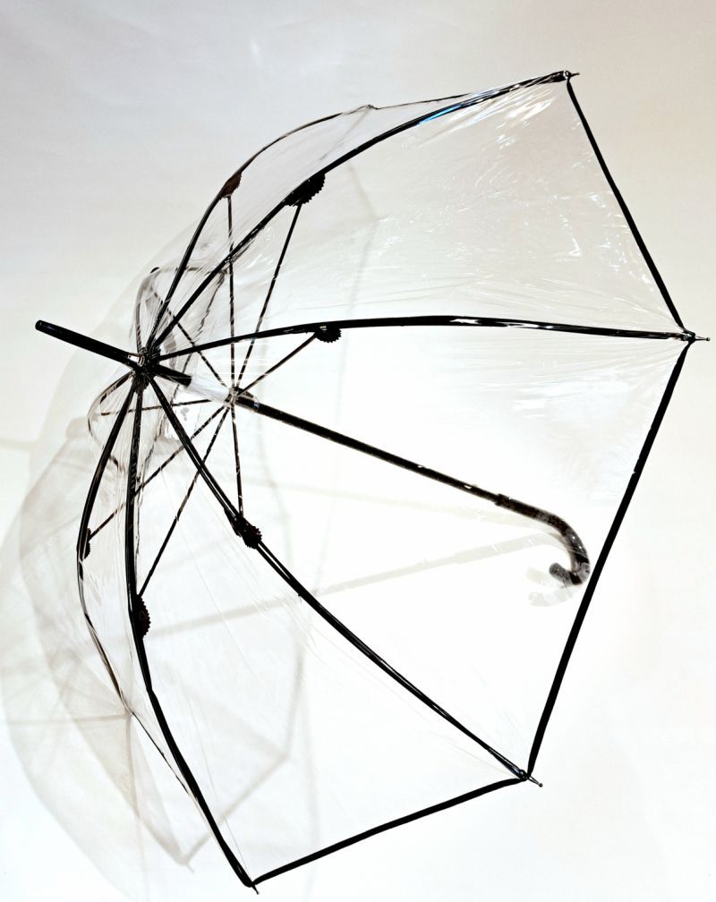 Parapluie transparent long manuel biais noir français - Grand et résistant