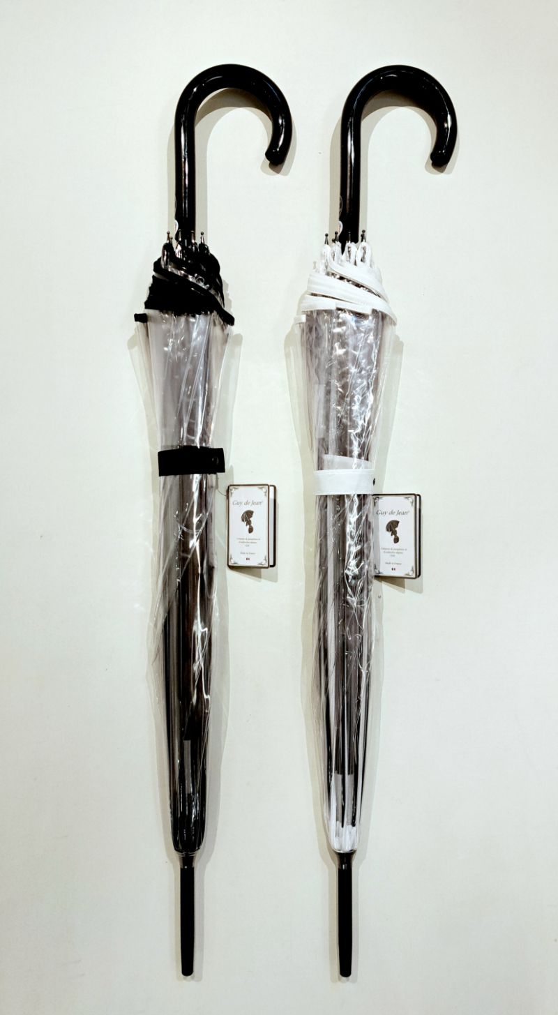 Parapluie transparent long manuel biais noir français - Grand et résistant