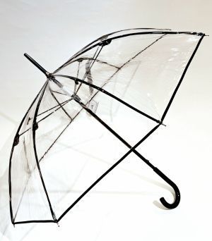 Parapluie transparent long manuel biais noir français - Grand et résistant