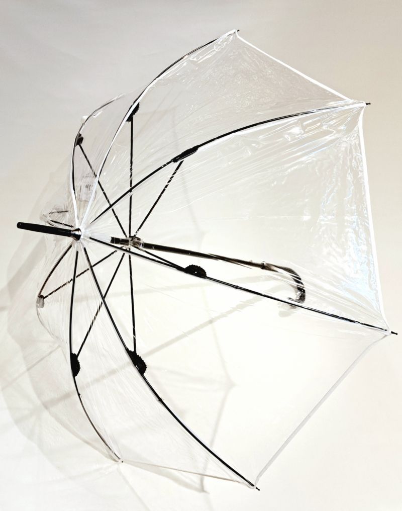 Parapluie français long transparent galon blanc Guy de Jean - large et solide