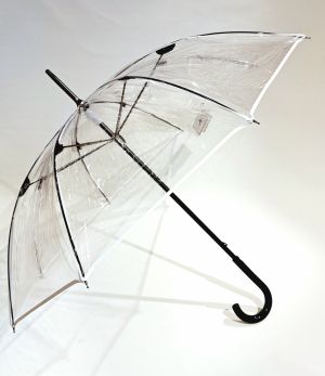 Parapluie français long transparent galon blanc Guy de Jean - large et solide