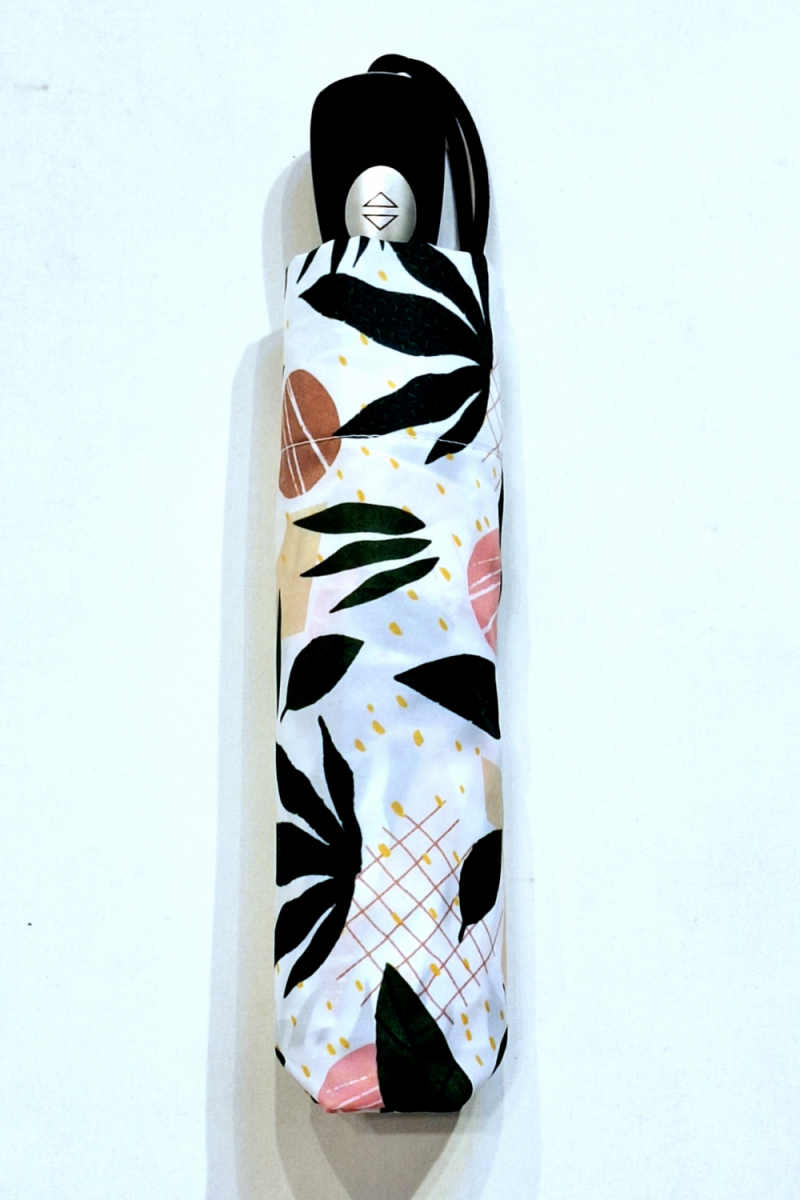 Mini parapluie pliant blanc open-close imprimé tropicale - léger & solide 