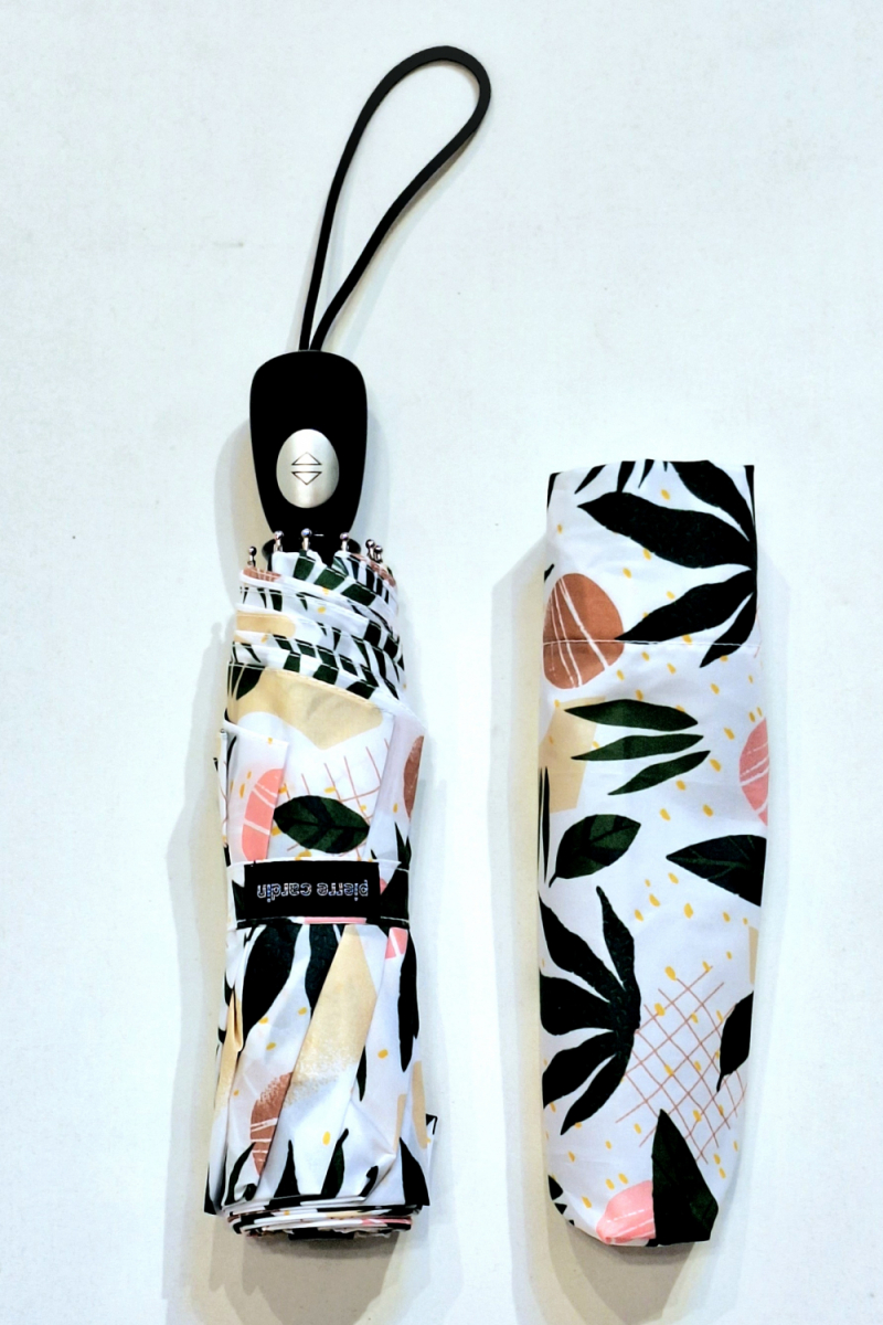Mini parapluie pliant blanc open-close imprimé tropicale - léger & solide 