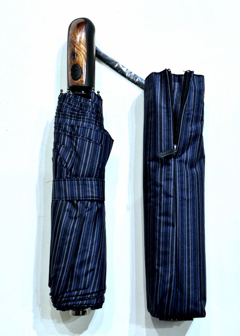 Parapluie pliant Golf Magic XM Business ouvré fermé bleu rayé poignée ergonomique Doppler - 122cm diam